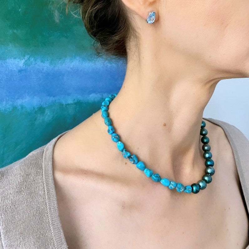 Kette mit Türkis und grünen Perlen - the blue escape jewelry